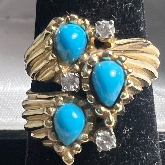 Jewelry - Art Nouveau 14k Yellow Gold, Diamonds
Turquoise Ring💛🩵💎